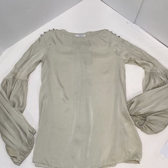 Givenchy 100% Silk Balloon Sleeve Pleated Back Blouse Size 36 - Picture 6 of 13
